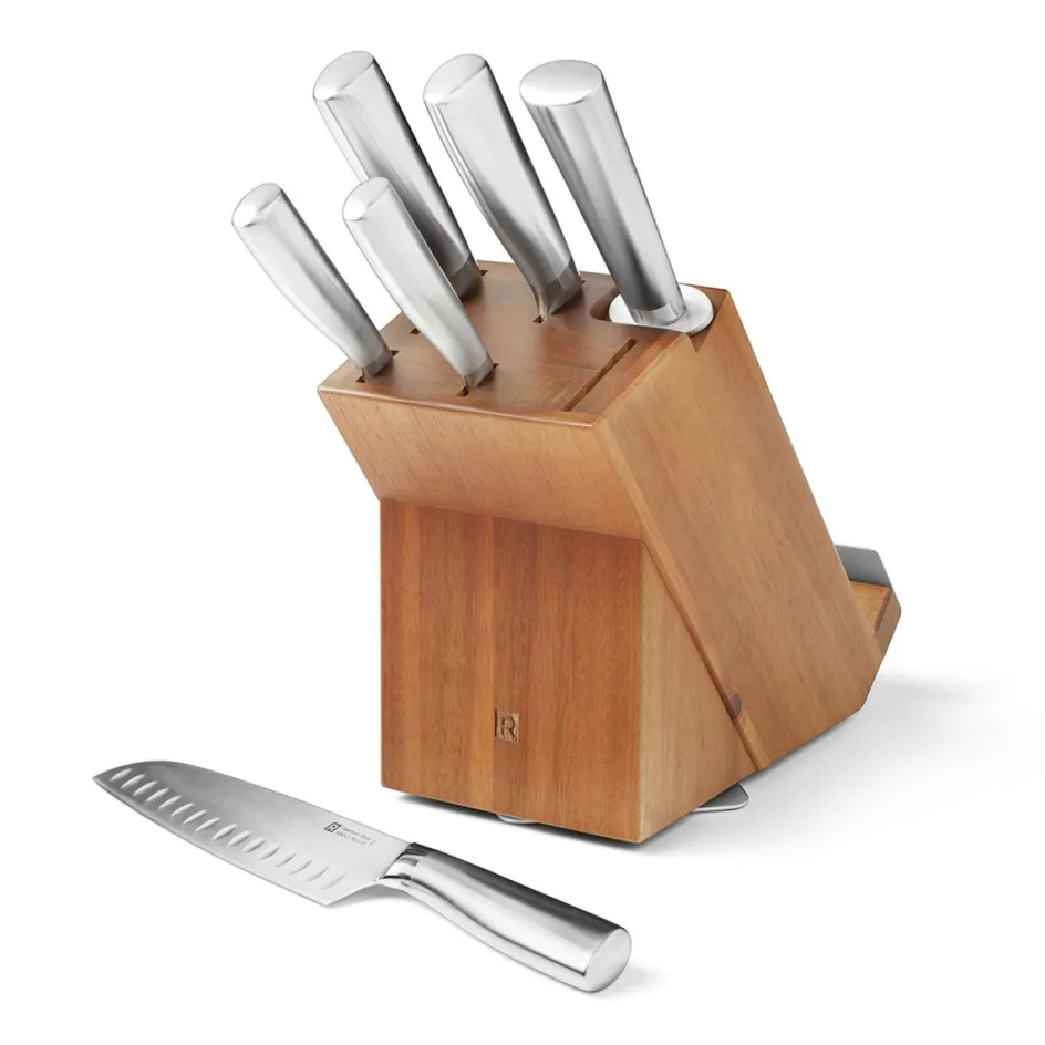 Ricardo Cuisine Couteaux Et Ciseaux-Ensemble de bloc à couteaux rotatif en acacia de 7 morceaux RICARDO